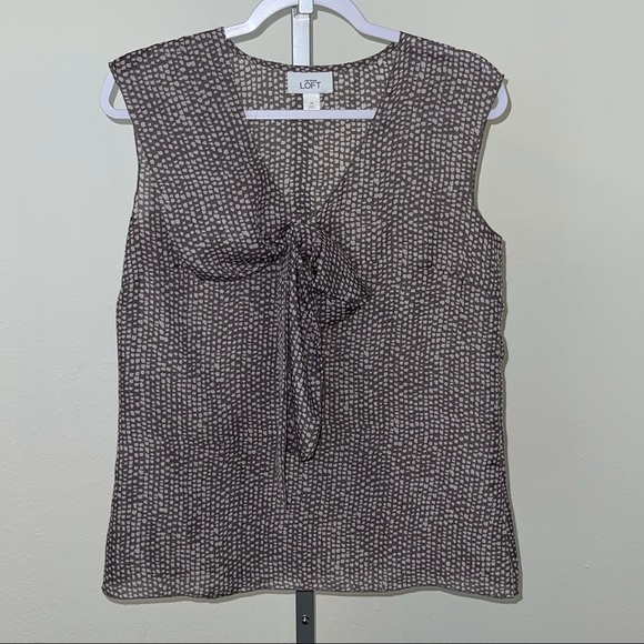 LOFT Tops - Loft Women’s Gray Sheer Polka Dot Bow Top, Size M